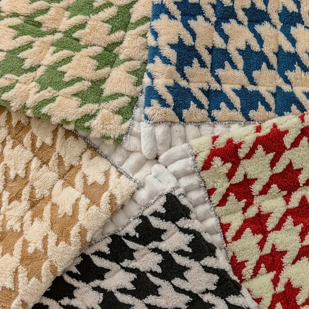 Maliben | Colourful Plush Houndstooth Sofa Cover and Cushion Cover