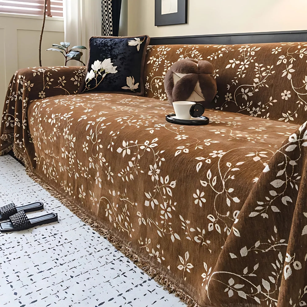 Maliben | Rustic Blossom Ivory Floral Sofa Cover
