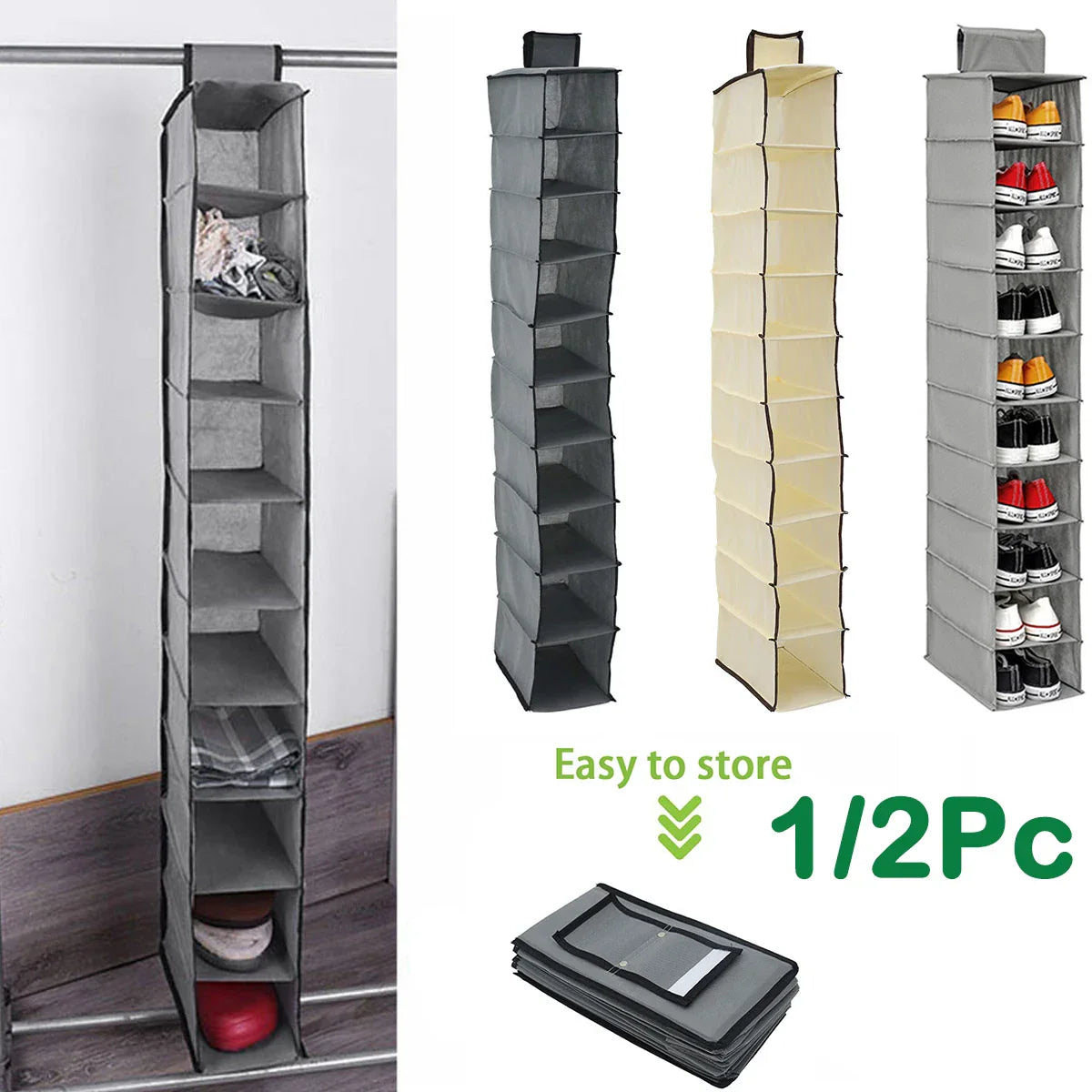 Maliben | OrdolIno 10-Layer Hanging Storage Organizer | Foldable & Space-Saving | For Shoes, Clothing & Accessories in The Closet