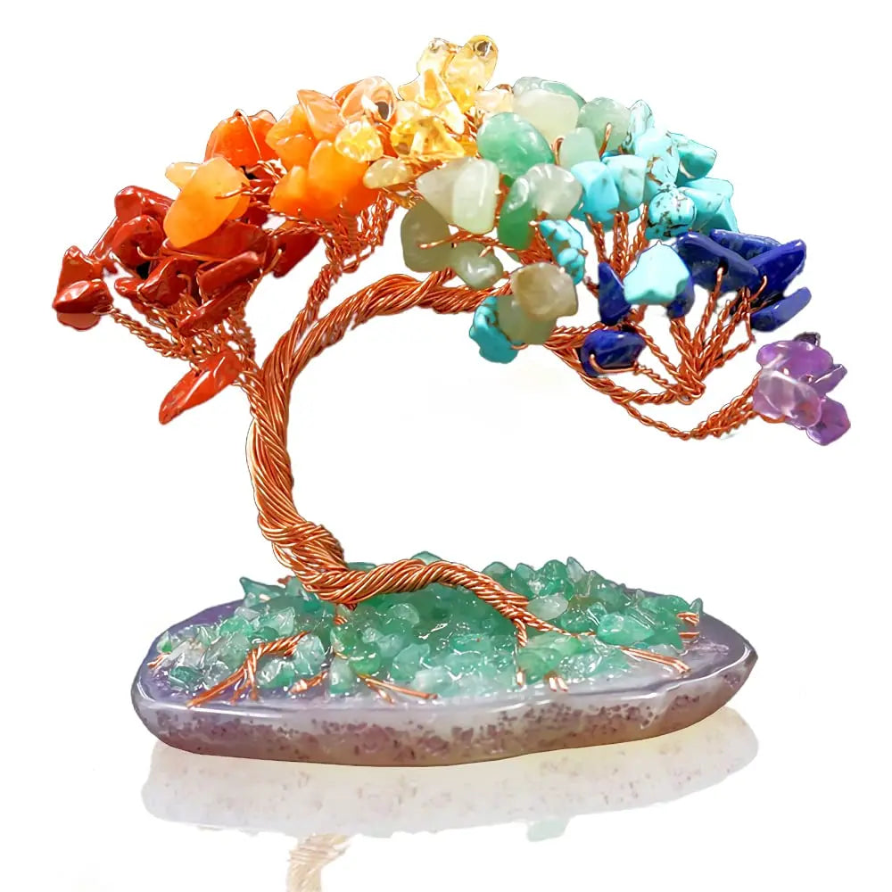 Maliben | Crystal Tree Auroratree | Natural Gemstones | Agate Base & Copper Wire | Feng Shui Lucky Tree 10 Cm