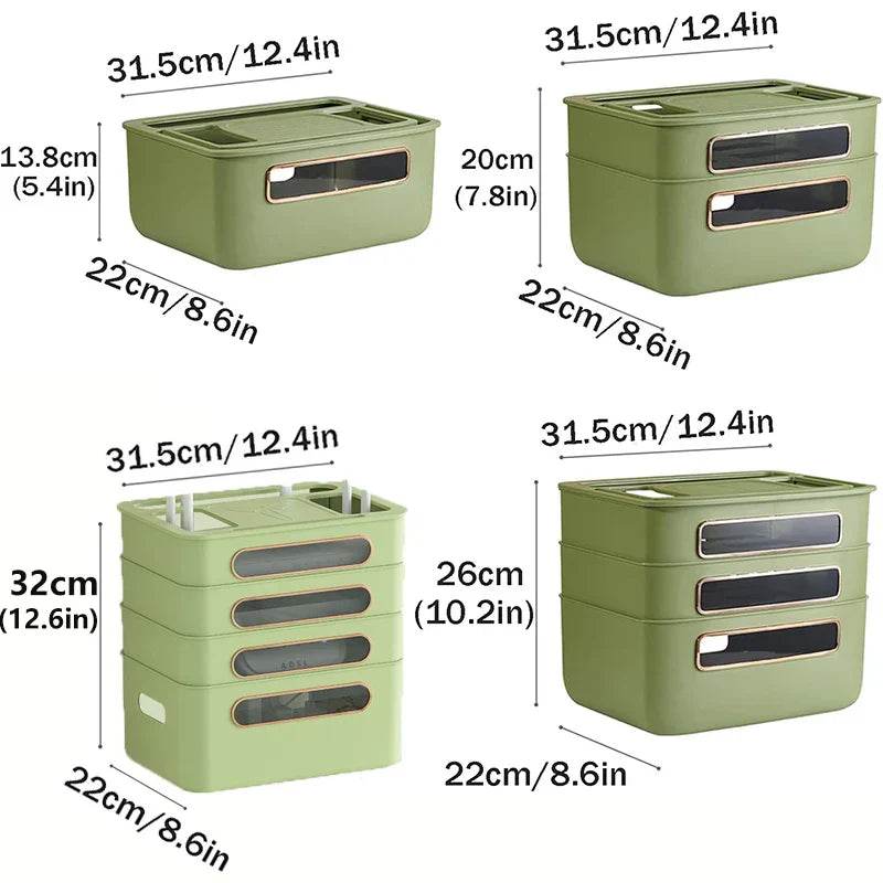 Maliben | Hidenet Wlan Router Storage Box | With Cable Management & Socket Compartment | Transparent & Removable | 1–4 Levels Selectable