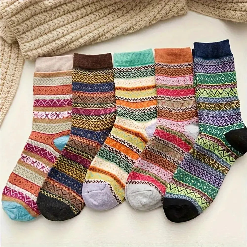 Maliben | Woolina | Women's Wool Socks Set | 5 Pairs | Extra Thick & Warm | Autumn & Winter