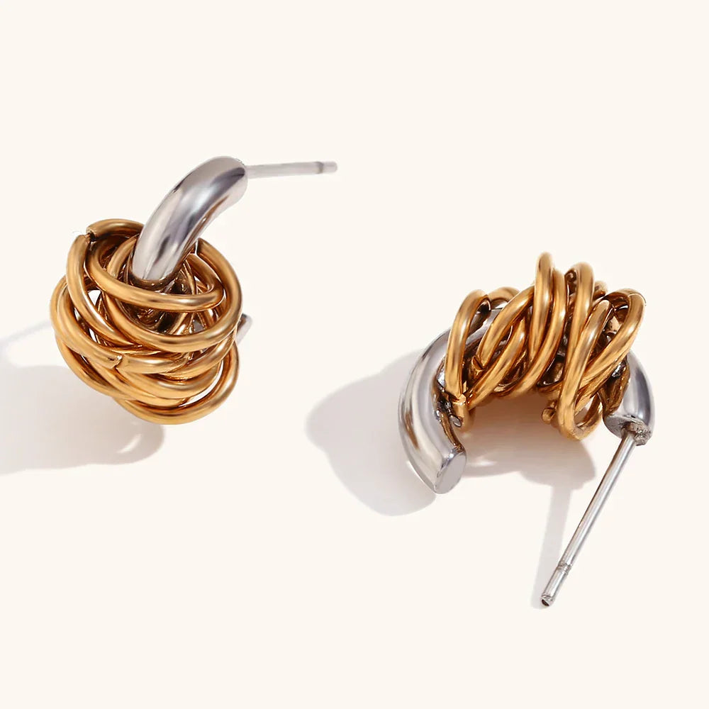Maliben | Dainty Two Tone C Hoop Wrapped Earrings