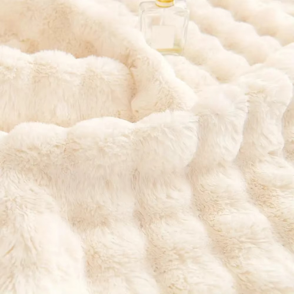 Maliben | Plush Bubble-Textured Faux Rabbit Fur Sofa Slipcover - Non-Slip Couch Cushion Cover For Living Room
