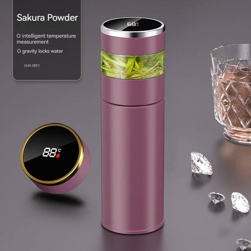 Maliben | Thermobrew | Insulated Bottle With Led Temperature Display & Tea Strainer | 450 Ml | Stainless Steel 304 | Black