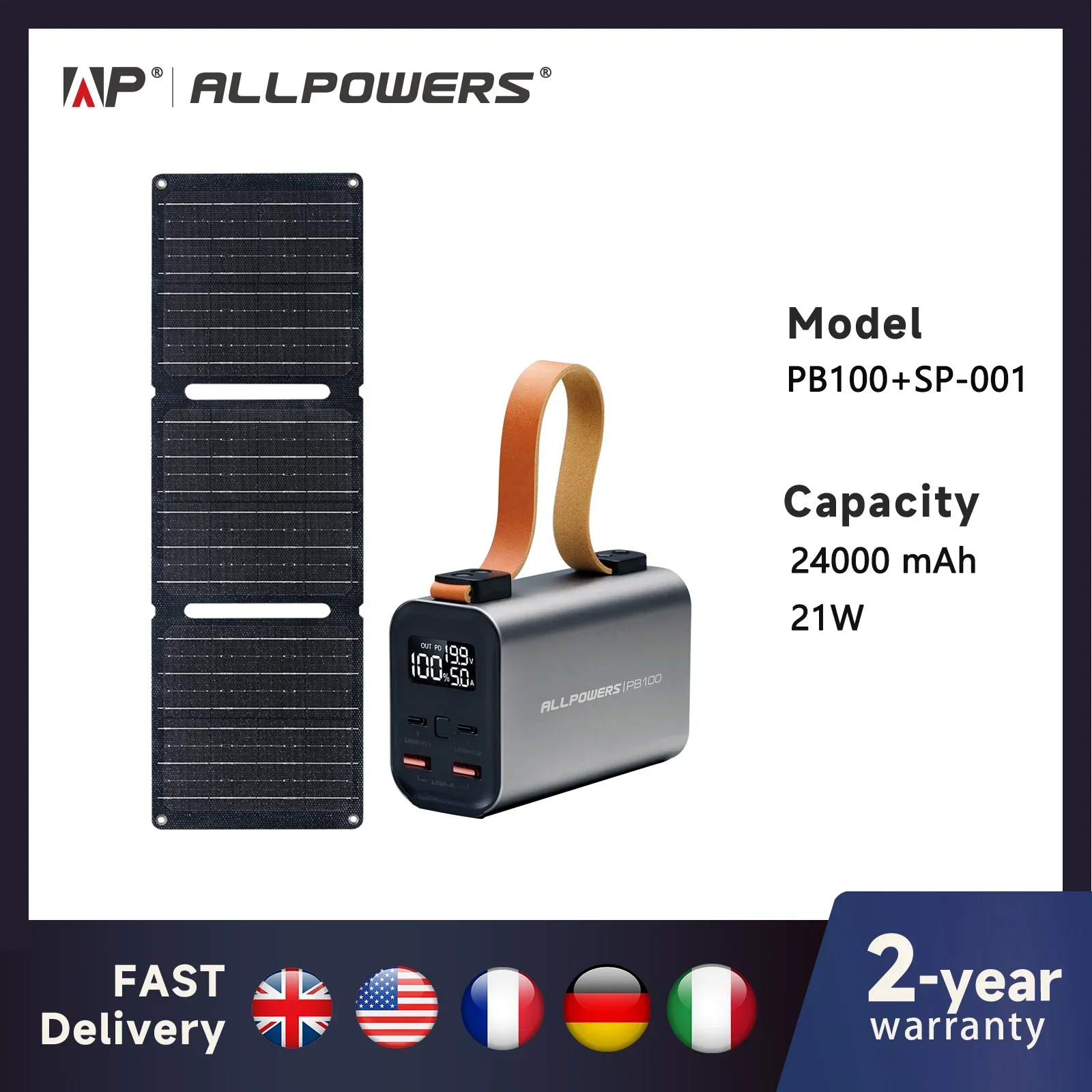 Maliben | Solar Powerbank Voltforge Pb100 Set | 24,000mah | 100w Fast Charging | Foldable 21w Solar Panel | For Laptop, Smartphone & Outdoor