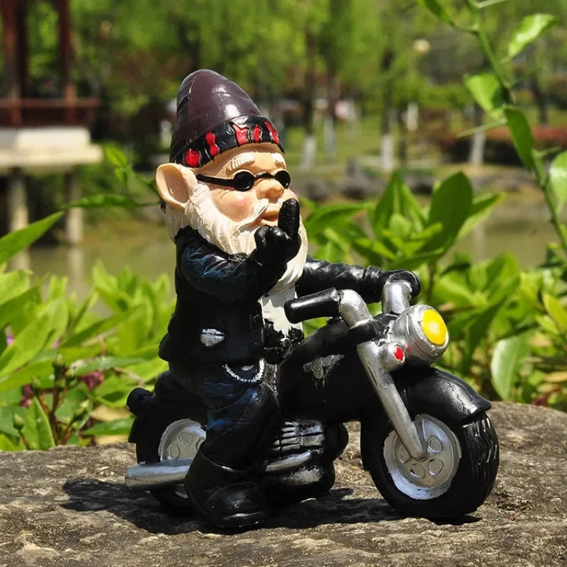 Maliben | Gnome On Motorcycle Resin Figure For Garden
