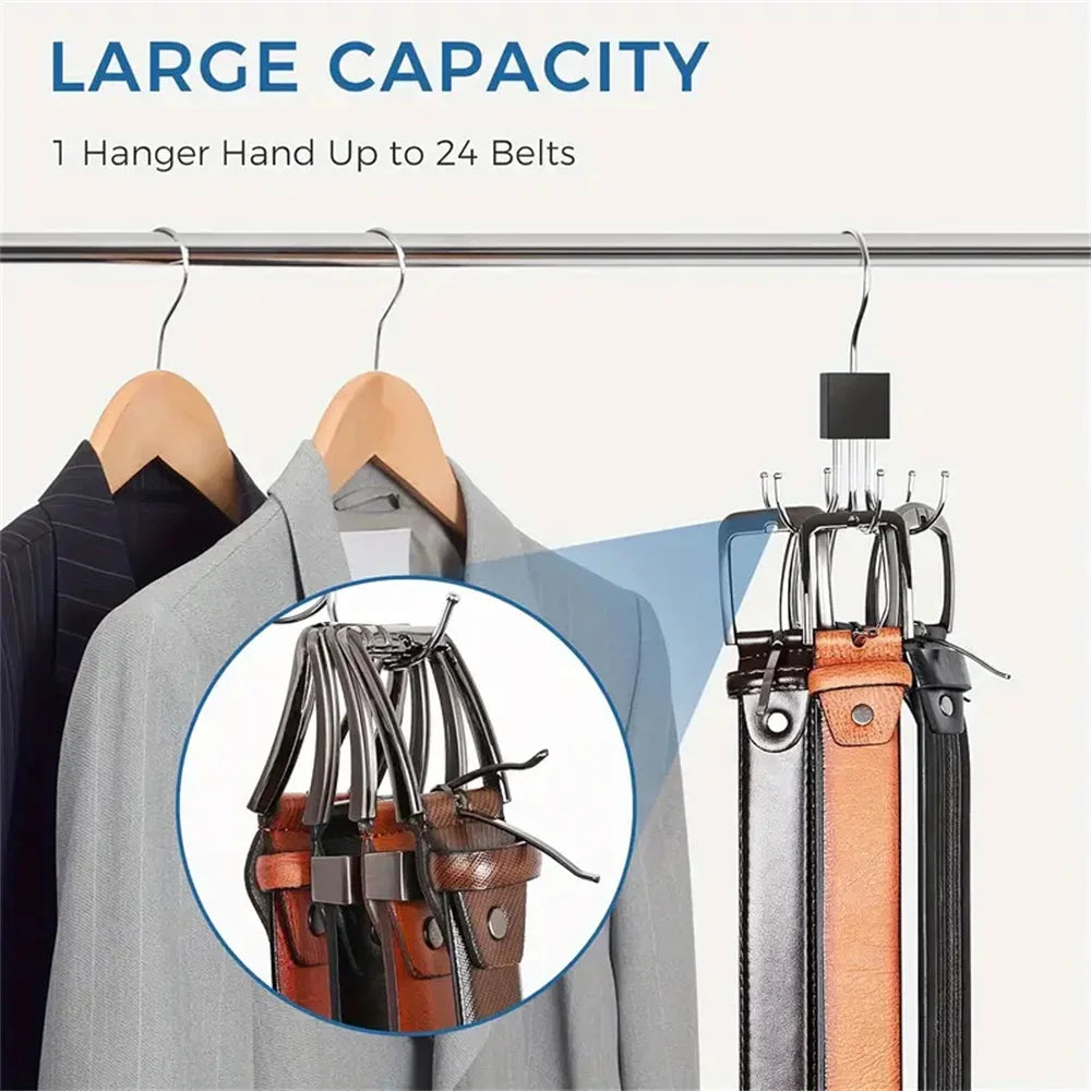 Maliben | Hanging Clothes Hook Organizer 6-Fold | Rotatable & Space-Saving | For Belts, Bras, Scarves & Ties | Metal