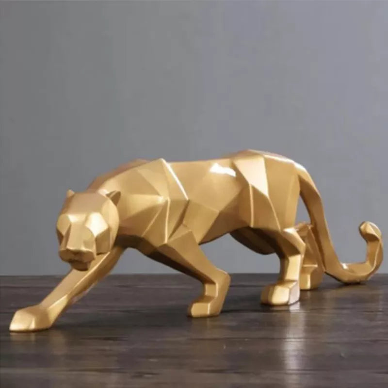 Maliben | Panther Statue, Animal Figure, Abstract Geometric Style, Resin, Leopard Sculpture, Home Office, Desktop Decoration, Crafts