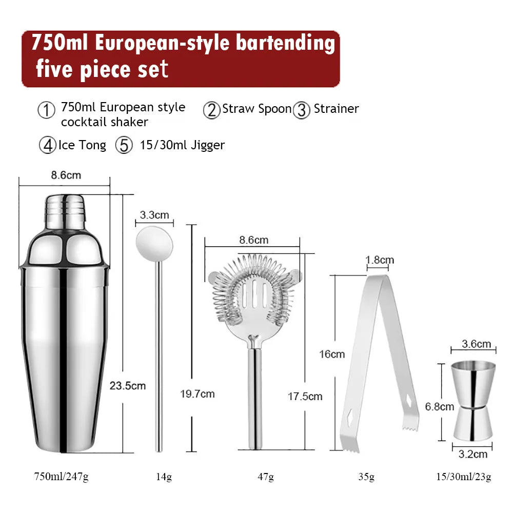 Maliben | 550 ml/750 ml Stainless Steel Cocktail Shaker Mixer Drink Bartender Set Bar Set Tools With Wine Rack Stand Tool for Birthday Gift