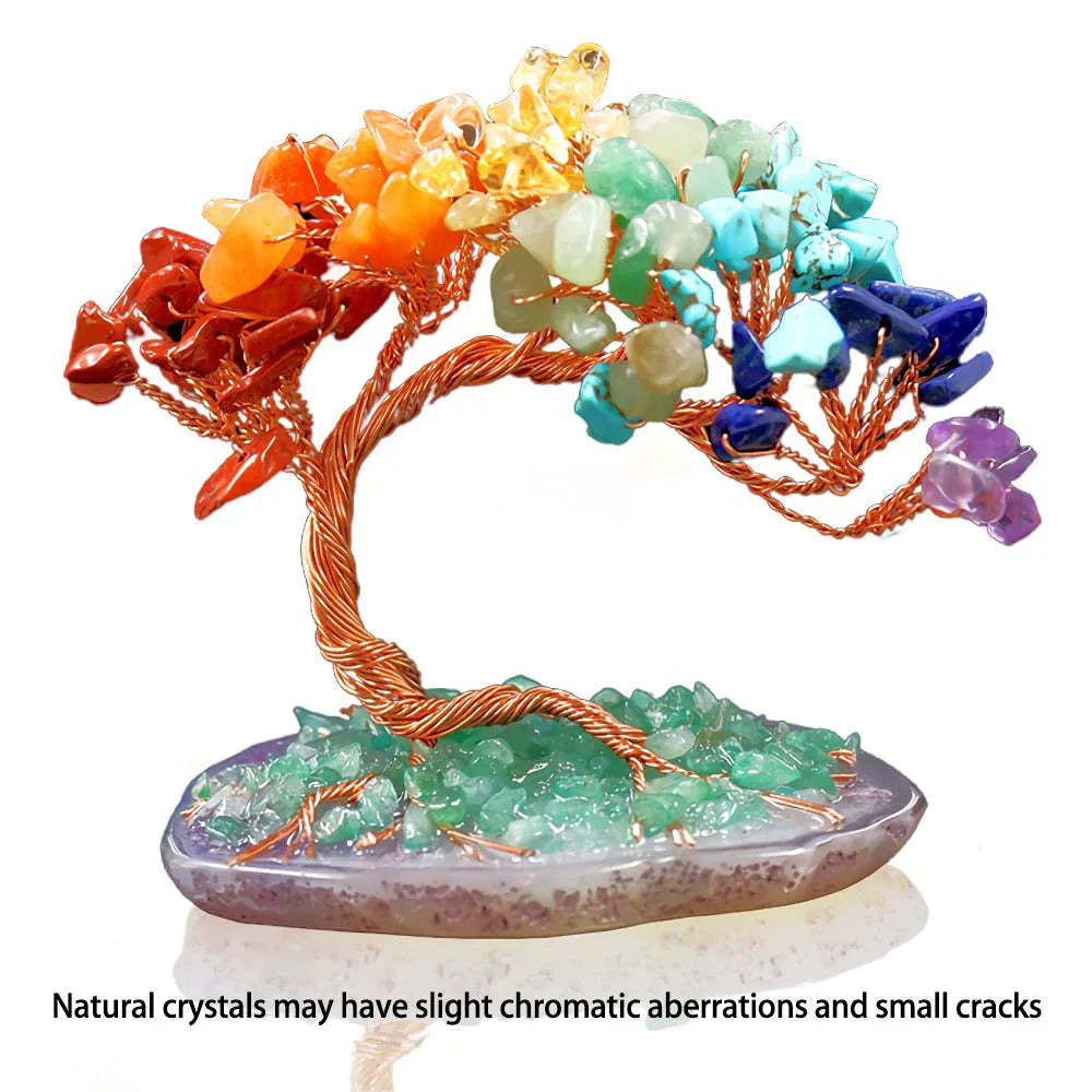 Maliben | Crystal Tree Auroratree | Natural Gemstones | Agate Base & Copper Wire | Feng Shui Lucky Tree 10 Cm