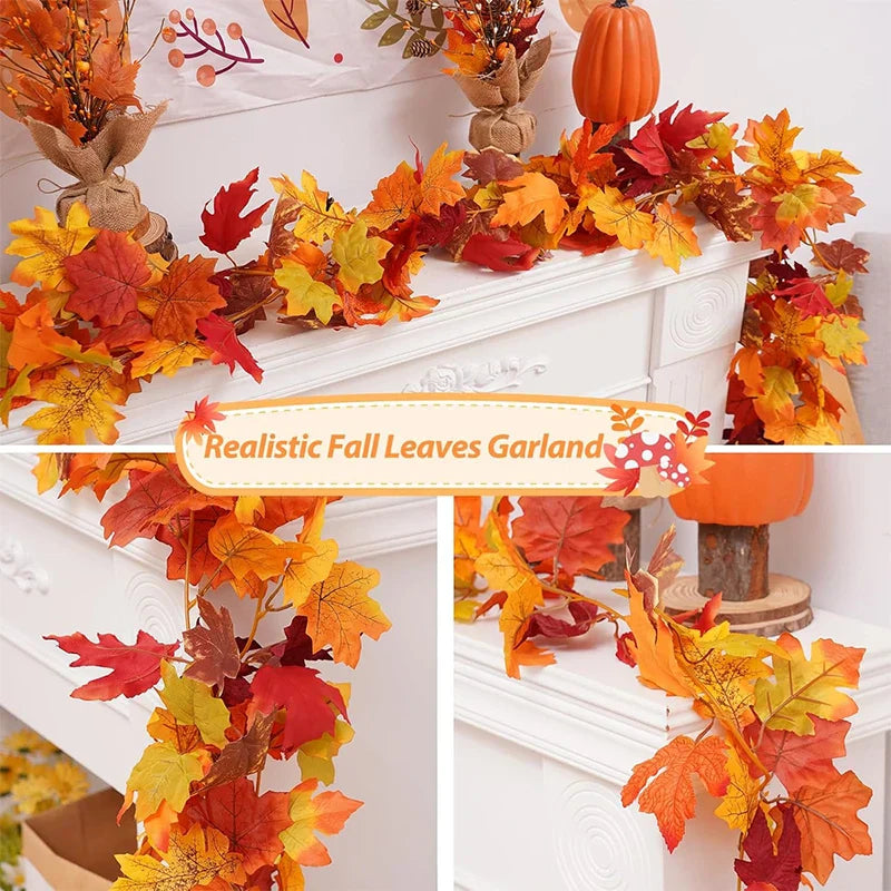 Maliben | Aurelia Autumn Wreath | Artificial Maple Leaf Garland | 200 Cm | Decor For Home & Garden