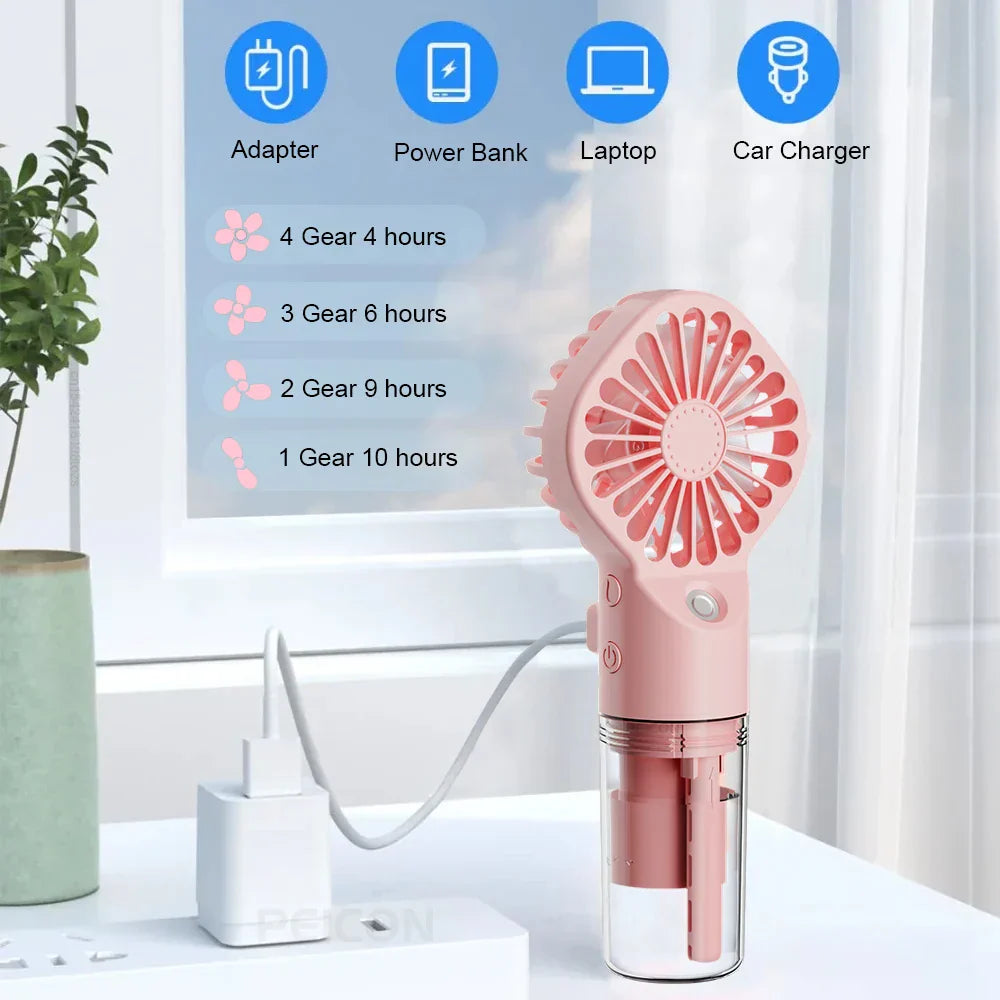 Maliben | Brisella Air Mini Hand Fan With Air Humidifier | 4-Stage Spray Function | Usb Rechargeable | Portable & Quiet