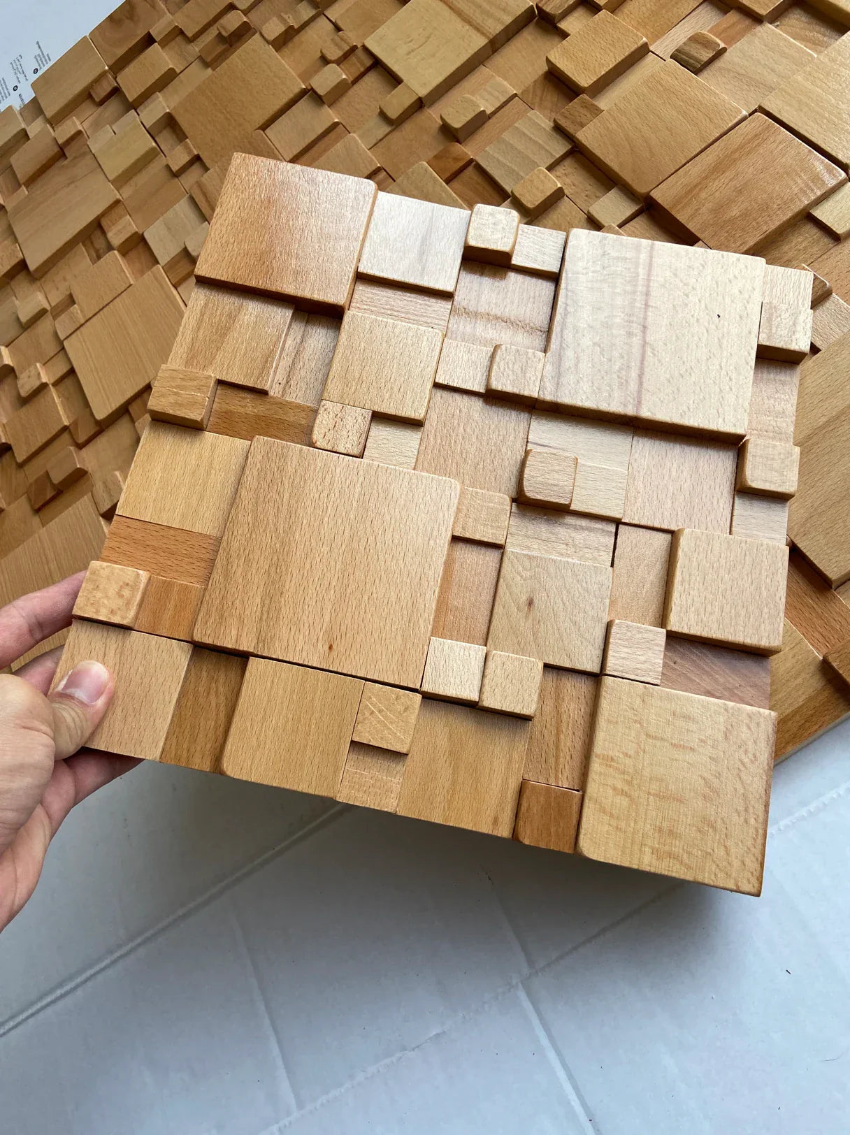 Maliben Mosaic Acoustic Wall Panels — Solid Beech & Walnut