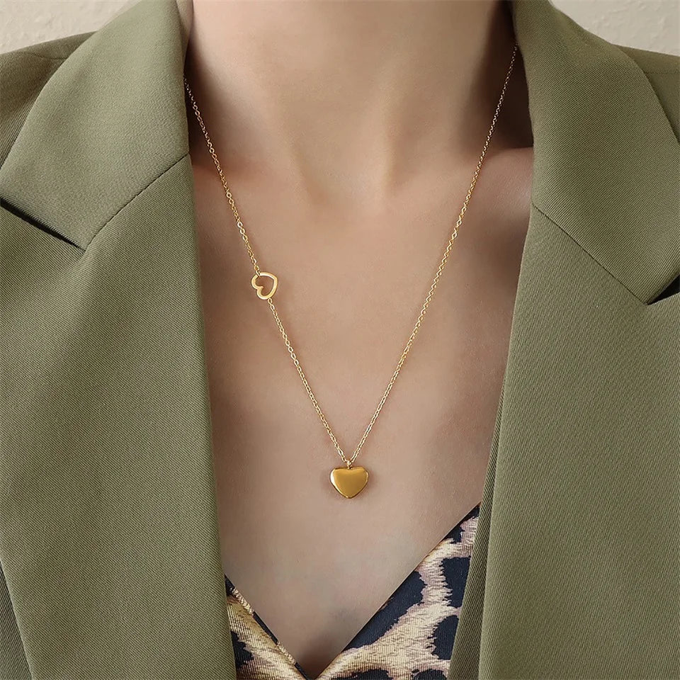 Maliben | Dainty Heart Accented Heart Pendant Necklace