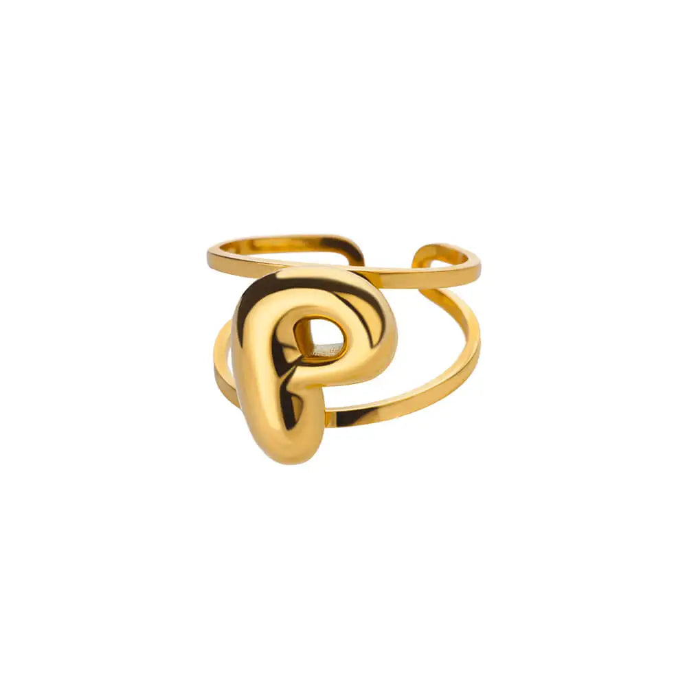 Maliben | Adjustable Open Band Bubble Letter Initial Ring