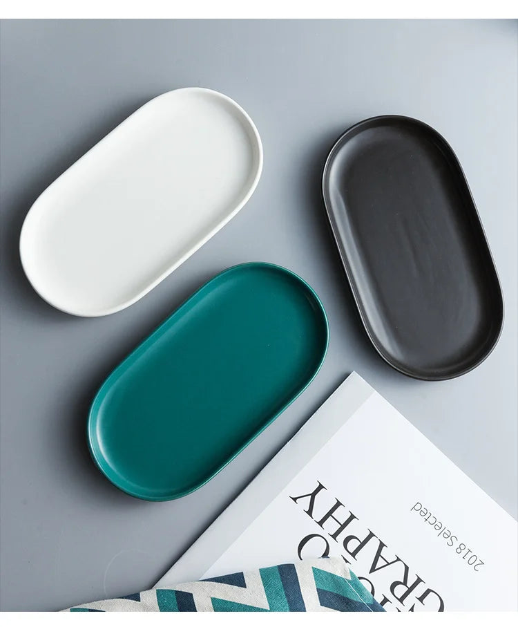 Maliben | Nordic Ins Ceramic Marble Oval Tray Jewelry Storage Tray Accessories Soap Holder Golden Wave Bathroom Cup Bath Decoration