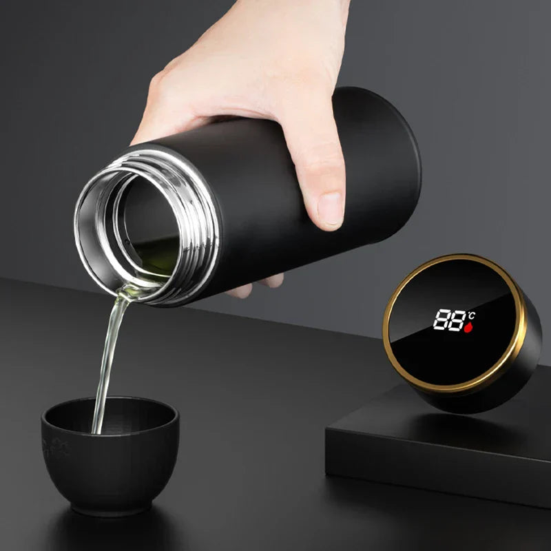 Maliben | Thermobrew | Insulated Bottle With Led Temperature Display & Tea Strainer | 450 Ml | Stainless Steel 304 | Black