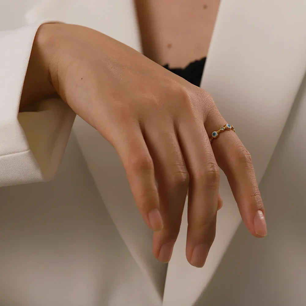 Maliben | Adjustable Dainty Evil Eye Diamond Ring