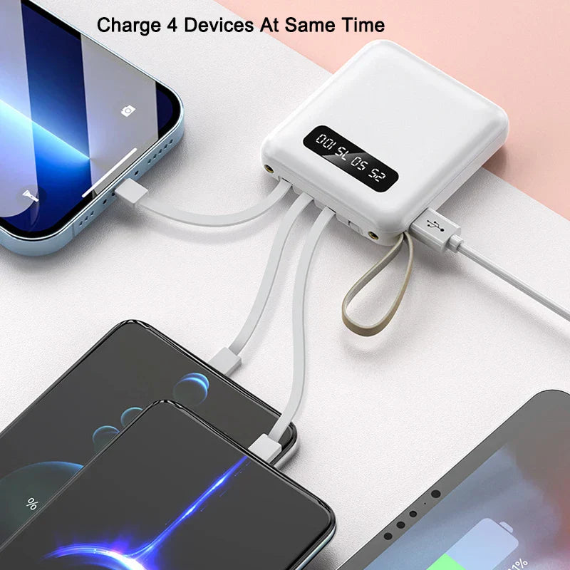 Maliben | Mini Powerbank With Mirror Display | 20,000 Mah | Quick Charge Function & Integrated Cables | For Iphone, Samsung, Xiaomi & More