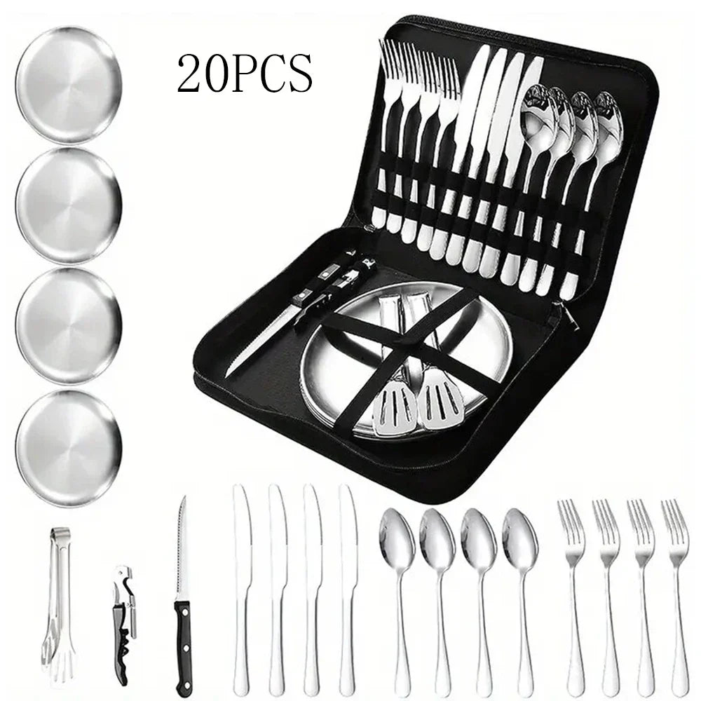 Maliben | Camping Cutlery Set Silviora Gear | 10/20-Piece | Stainless Steel | For Outdoor, Picnic & Travel