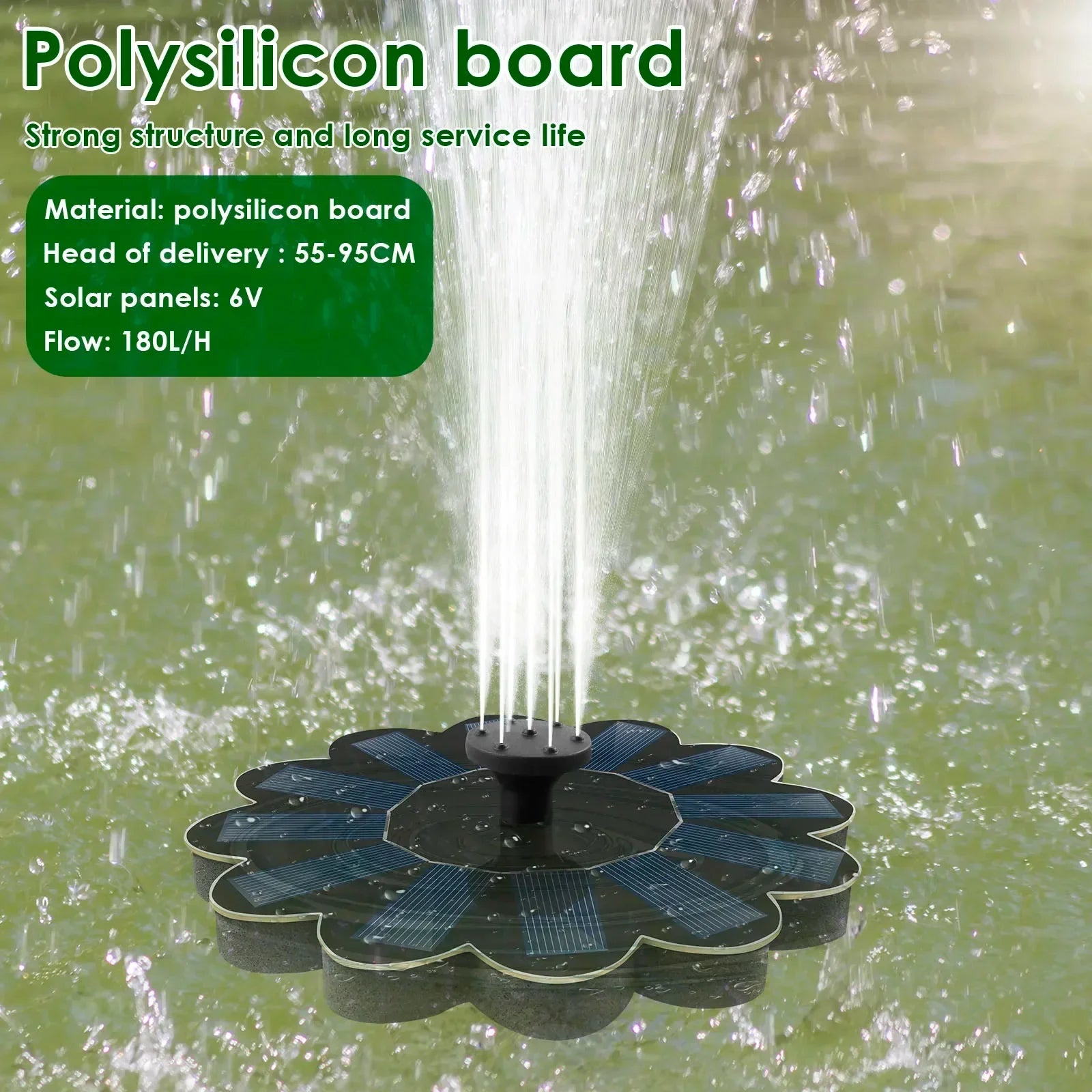 Maliben | Solar Spring Garden Fountain | 5 Nozzle Attachments | Energy Saving & Maintenance-Free | For Pond, Bird Bath & Balcony