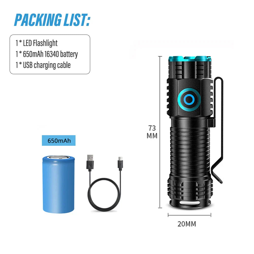 Maliben | Led Flashlight Lumixpro S-359 | Mini Xhp50 | Magnetic & Rechargeable | 1000 Lumens | Usb & Clip Function