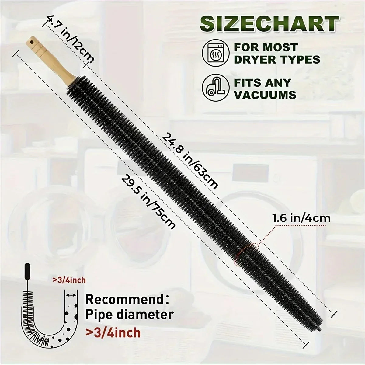 Maliben | Dustello Cleaning Brush With Wooden Handle | Flexible & Extra Long | For Radiators, Pipes & Furniture Gaps | 70–75 Cm