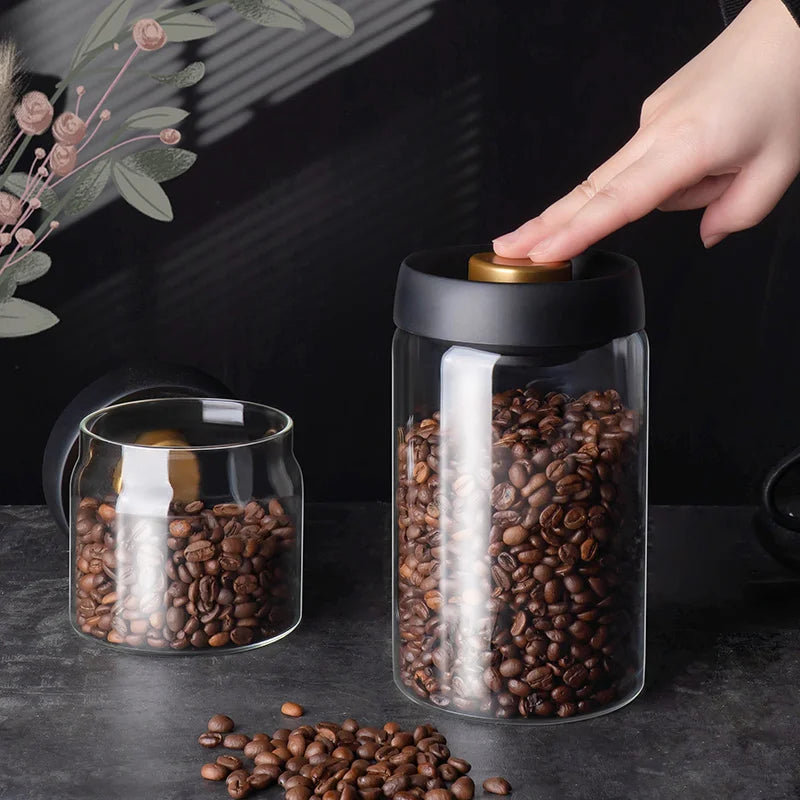 Maliben | GIANXI Vacuum Sealed Jug, Coffee Beans, Glass, Airtight Canister, Food, Grains, Sweets, Fresh Keeping Container, Kitchen Accessories