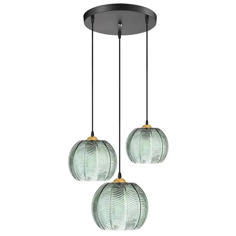 Maliben | Scandinavian Glass Pendant Lamp With Green Leaf Pattern