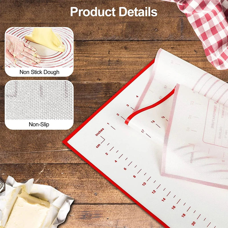 Maliben | Bakeflex Silicone Baking Mat | Extra Thick & Non-Stick | With Measuring Scale | Perfect For Rolling Out Dough, Fondant & Pastry