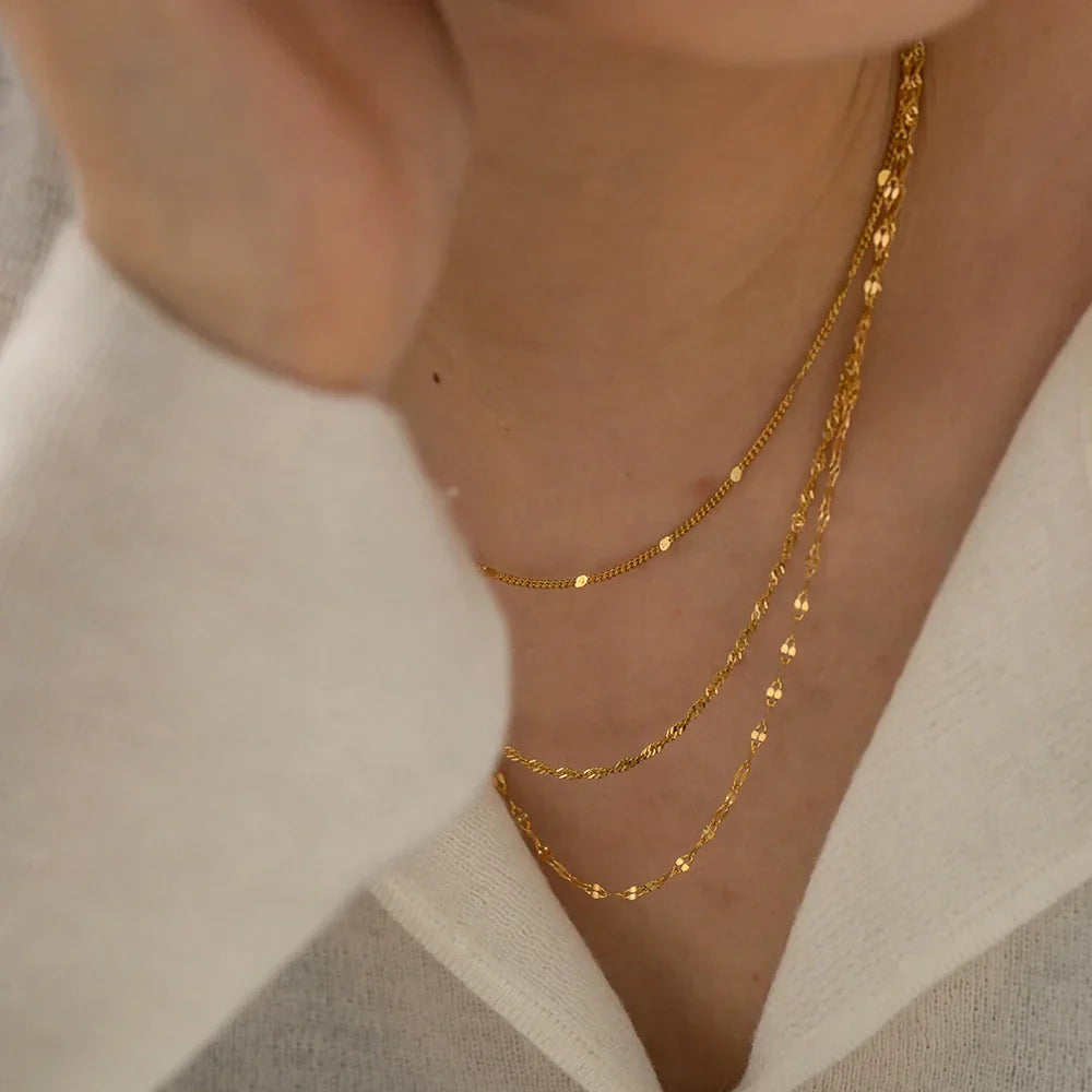 Maliben | 18k Dainty Classic Three Layer Necklace Stack