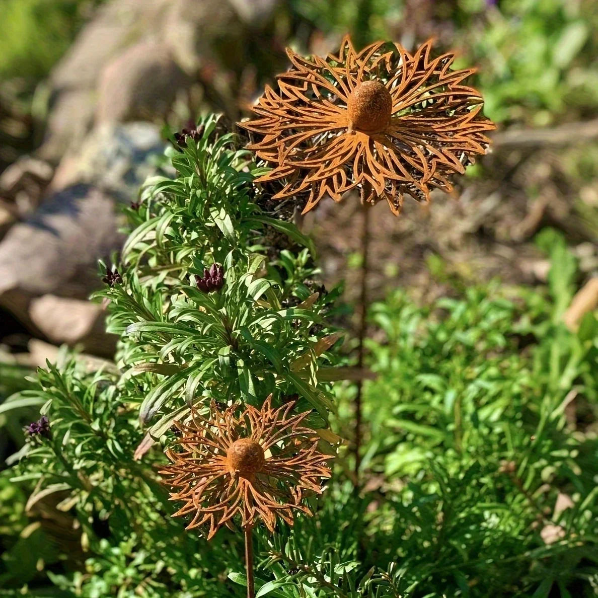 Maliben | Florusta Garden Stake Bluebonnet | Rust Look Metal | Rustic Garden Decor