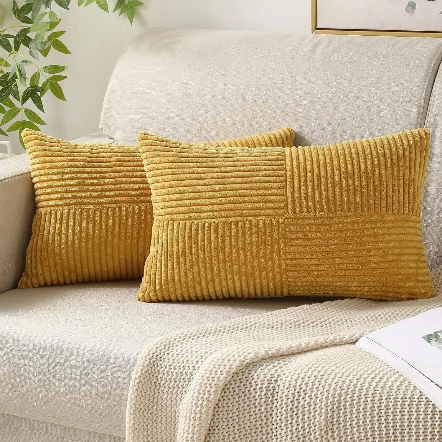 Maliben | Velvetaura Cushion Cover - Stylish Striped Cushion Covers In Luxury Corduroy Set