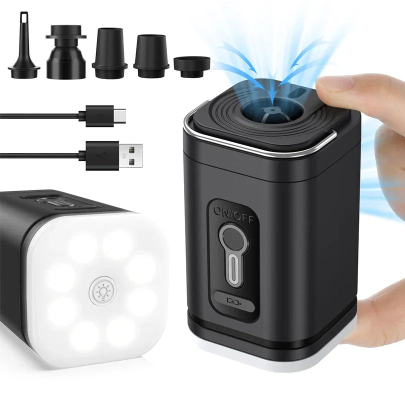 Maliben | Airbreezy Mini Air Pump | Ultra Compact & Usb-C Rechargeable | 5 Nozzles | 200l/Min Power