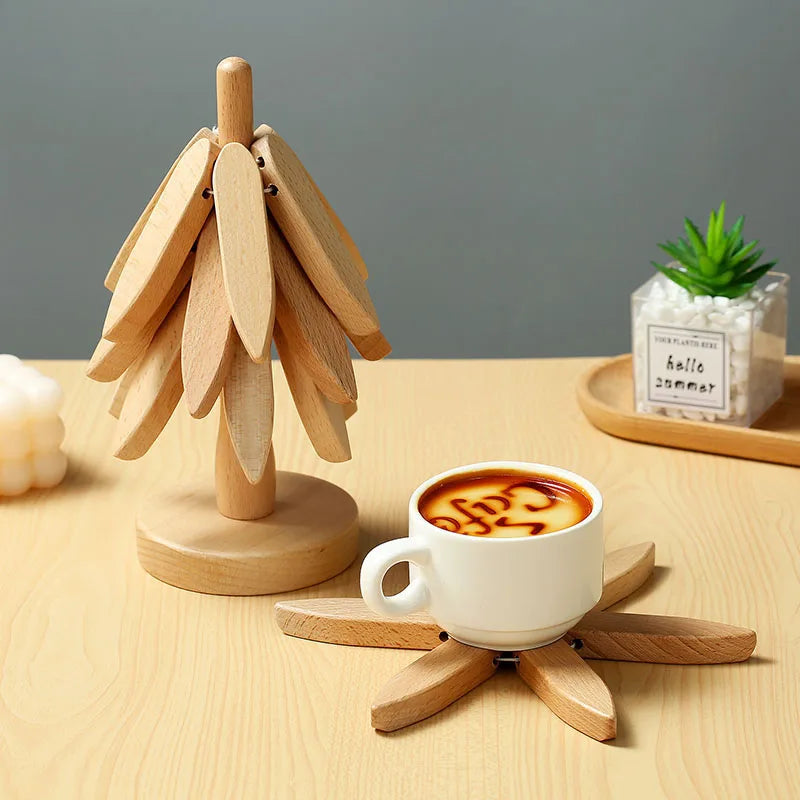 Maliben | Wooden Tree Heat Resistant Coaster Set