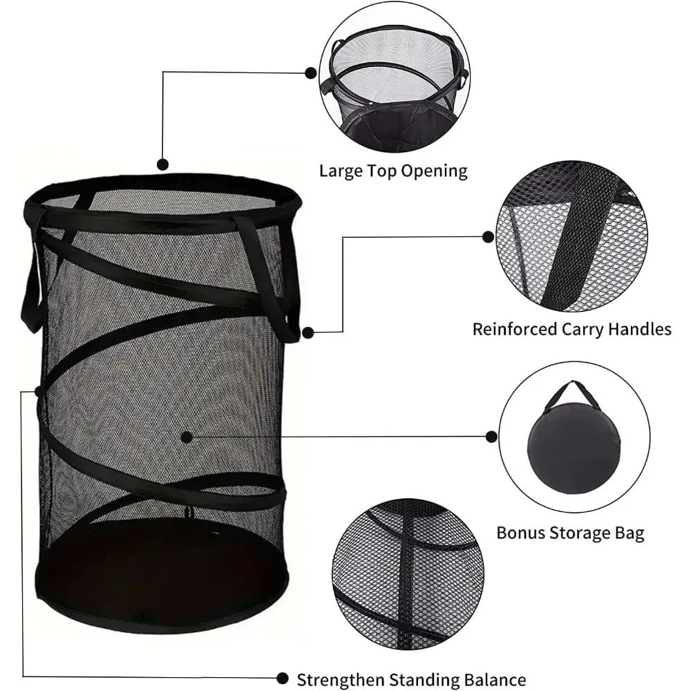 Maliben | Spirafold Laundry Basket | Foldable & Breathable | Mesh Design With Carry Handles | For Home, Bathroom & Student Apartment