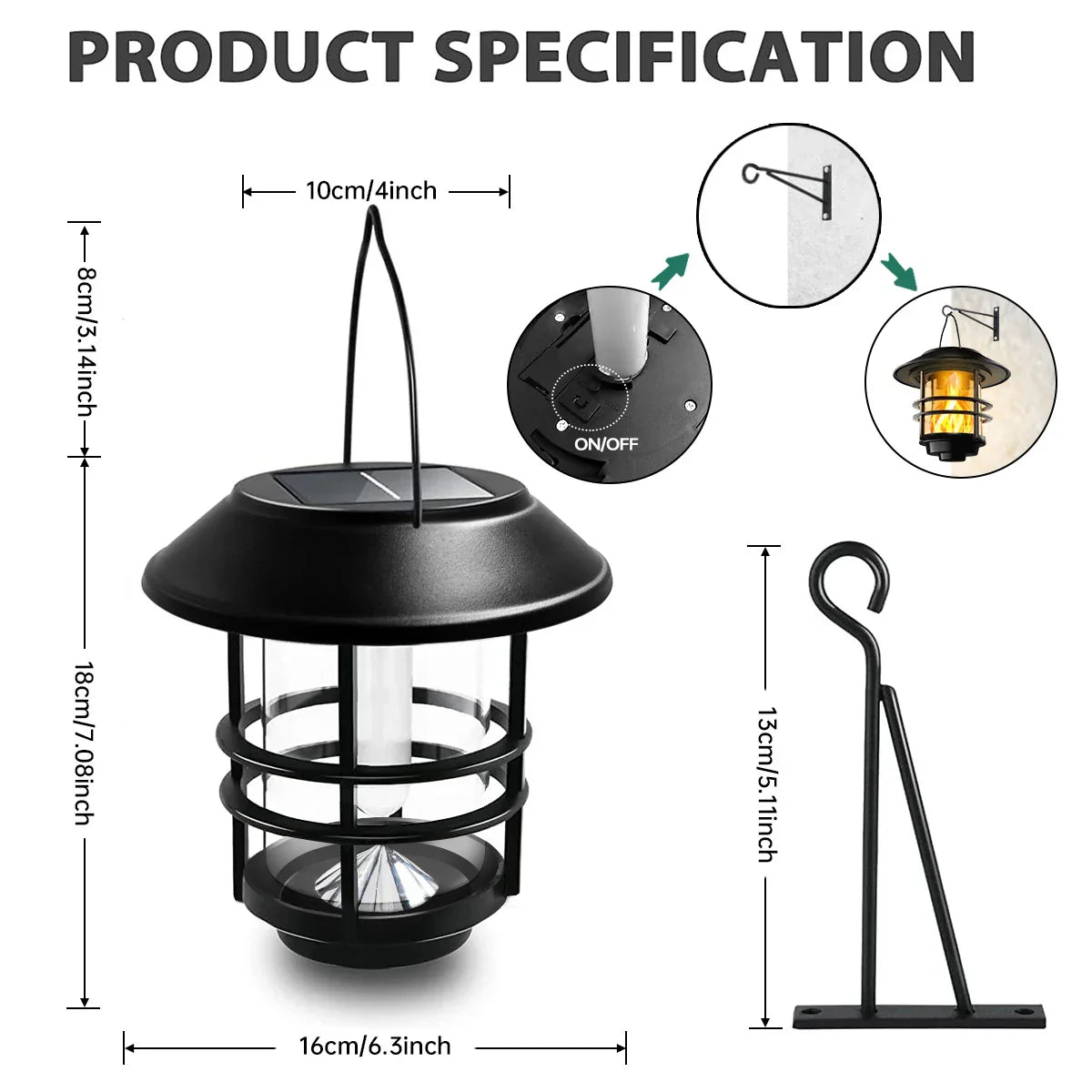 Maliben | Flammora Solar Pendant Light With Flame Effect | Ip65 Waterproof | Stainless Steel & Glass | For Garden, Fence & Terrace