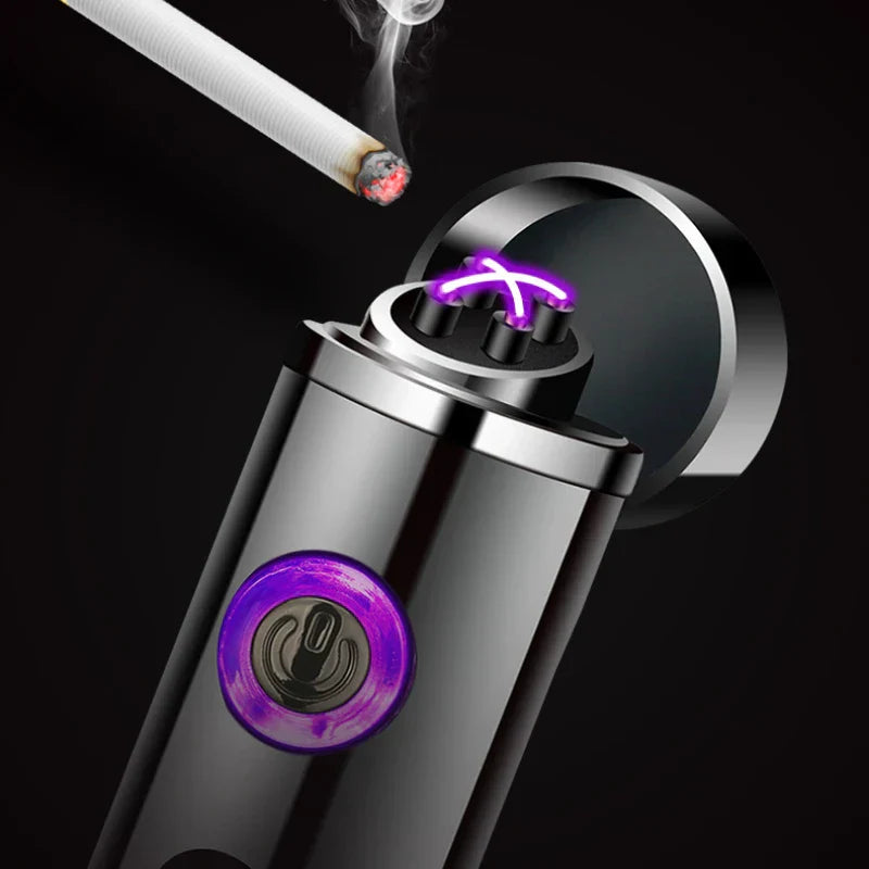 Maliben | Voltrino Cylinder Usb Lighter | Double Arc Technology | Rechargeable & Windproof | Noble Metal Casing For Men
