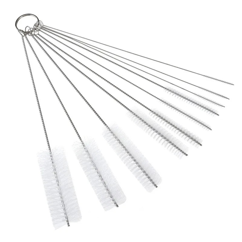 Maliben | Brushilo Cleaning Brush Set 10-Piece | Stainless Steel With Nylon Bristles | For Straws, Bottles, Tubes & Laboratory Accessories