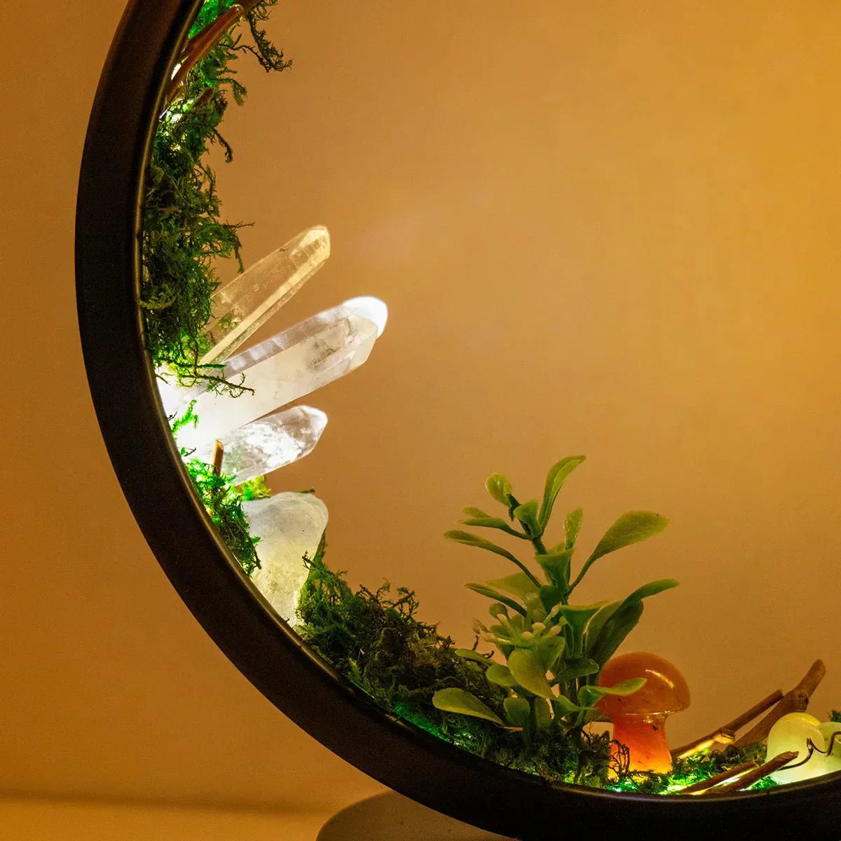 Maliben | Elegant Night Light - Round Frame - Green Crystals - Chic Decoration