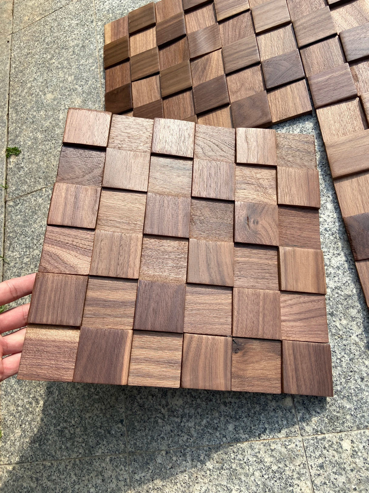 Maliben Mosaic Acoustic Wall Panels — Solid Beech & Walnut