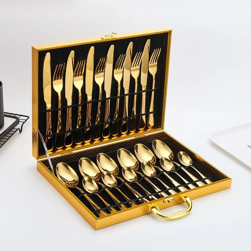 Maliben | Opulent Gold Cutlery Set - The Elegant 24-Piece Gold And Silver Cutlery Set