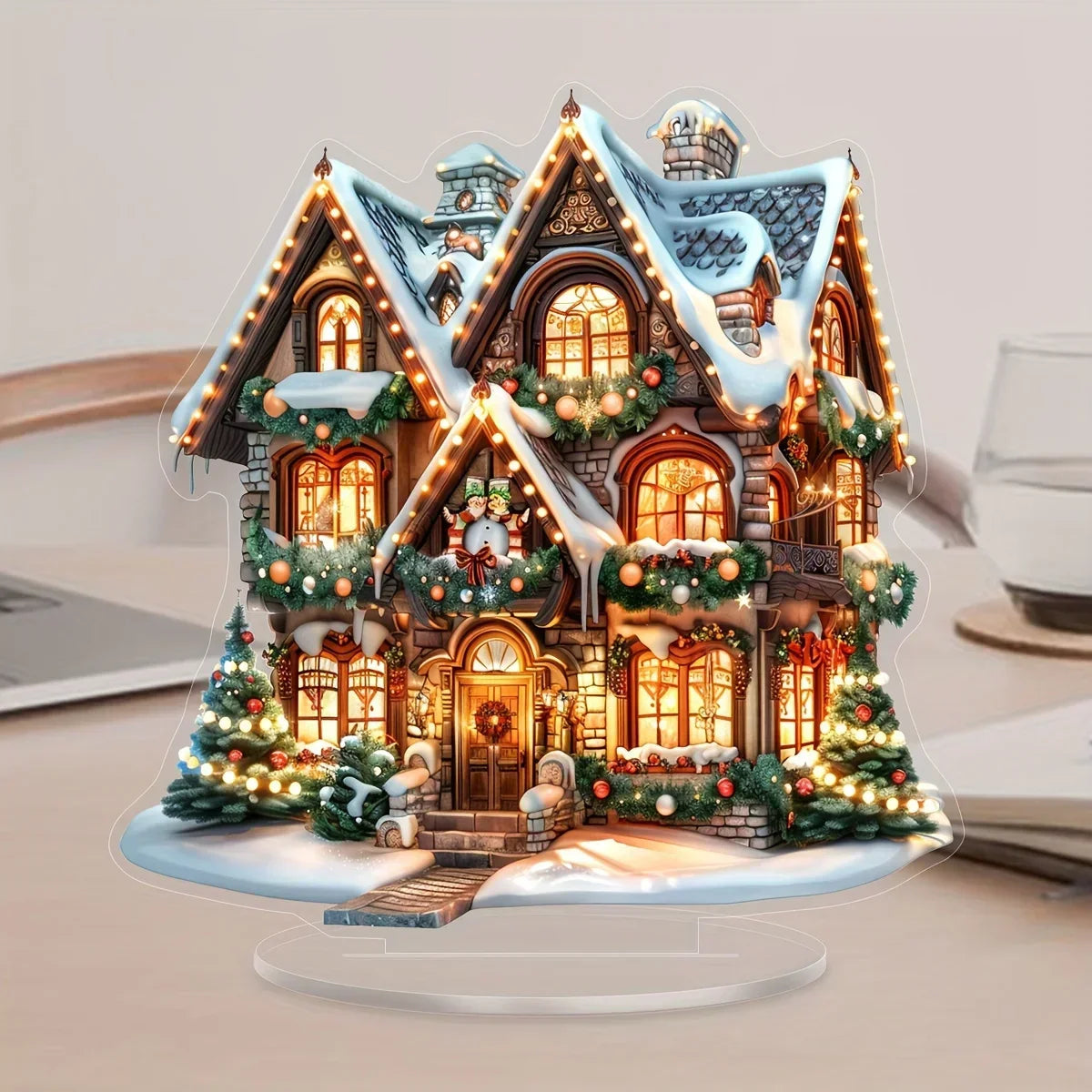 Maliben | Frostovia | Christmas Figure | Acrylic Decoration Reindeer Sleigh With Santa Claus | 2d Design | Festive Table & Party Decoration 2025