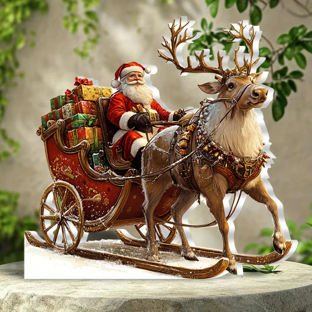 Maliben | Frostovia | Christmas Figure | Acrylic Decoration Reindeer Sleigh With Santa Claus | 2d Design | Festive Table & Party Decoration 2025