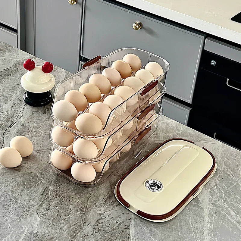 Maliben | Fridge Organizer Automatic Rolling Transparent Egg Storage Box