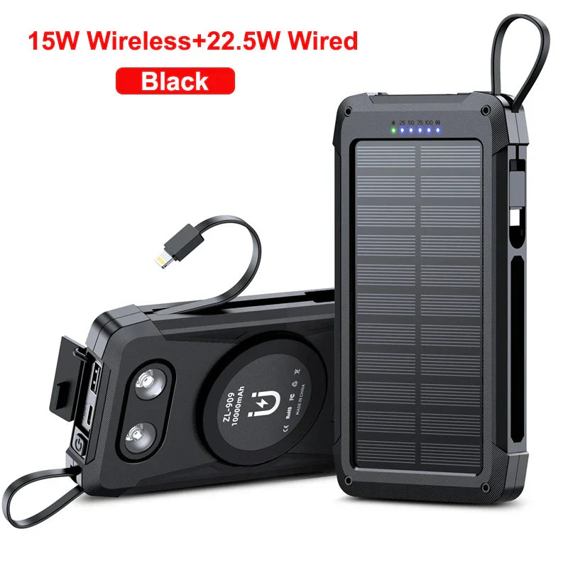 Maliben | Voltaris Magcharge Solar Powerbank 10000mah | Magnetic Wireless Charging | 22.5w Fast Charging Function | With Cable & Flashlight | For Iphone, Samsung & Co.