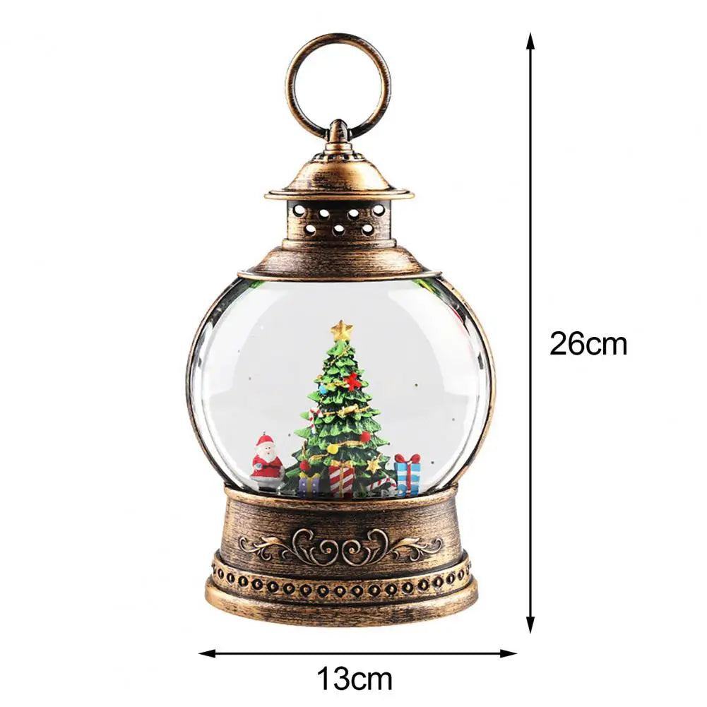 Maliben | Lunavera Christmas Snow Globe Lantern | Music Box With Led Light & Glitter | Vintage Gold Design | Usb & Battery Operated | 21–26 Cm
