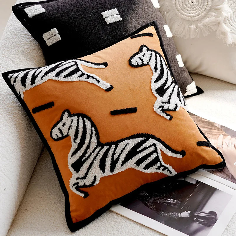 Maliben | Luxury Embroidered Decorative Cushion With Horse Print For Sofa And Living Room