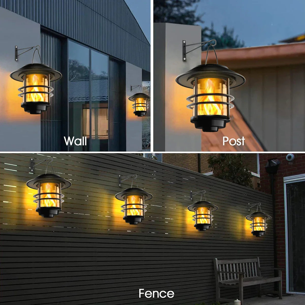 Maliben | Flammora Solar Pendant Light With Flame Effect | Ip65 Waterproof | Stainless Steel & Glass | For Garden, Fence & Terrace